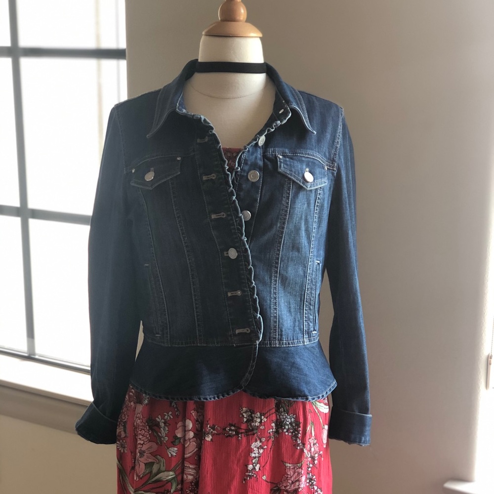 Button down ruffled denim jacket